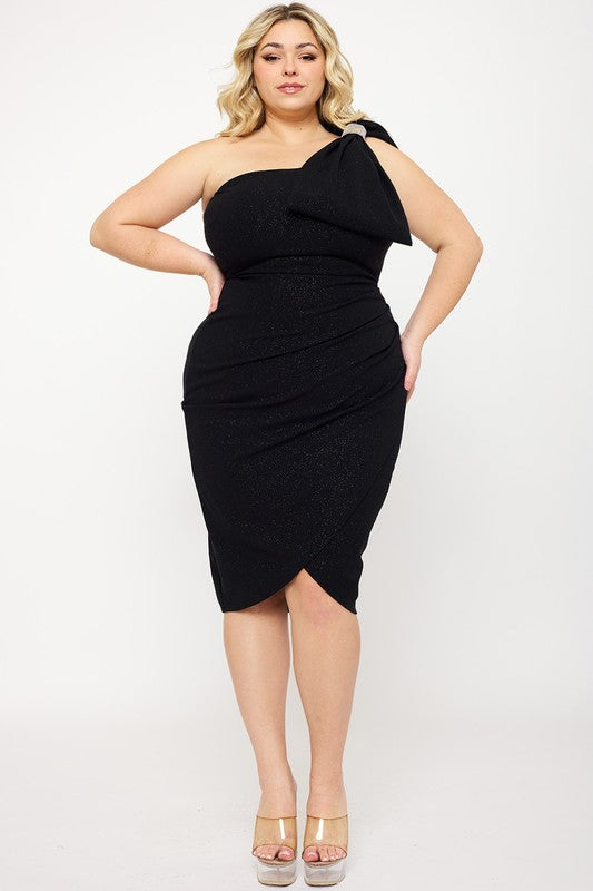 Glitter One Shoudler Plus Size Mini Dress
