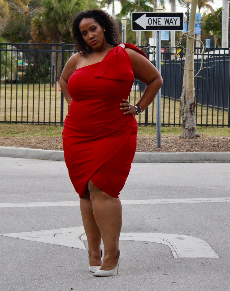 Glitter One Shoudler Plus Size Mini Dress