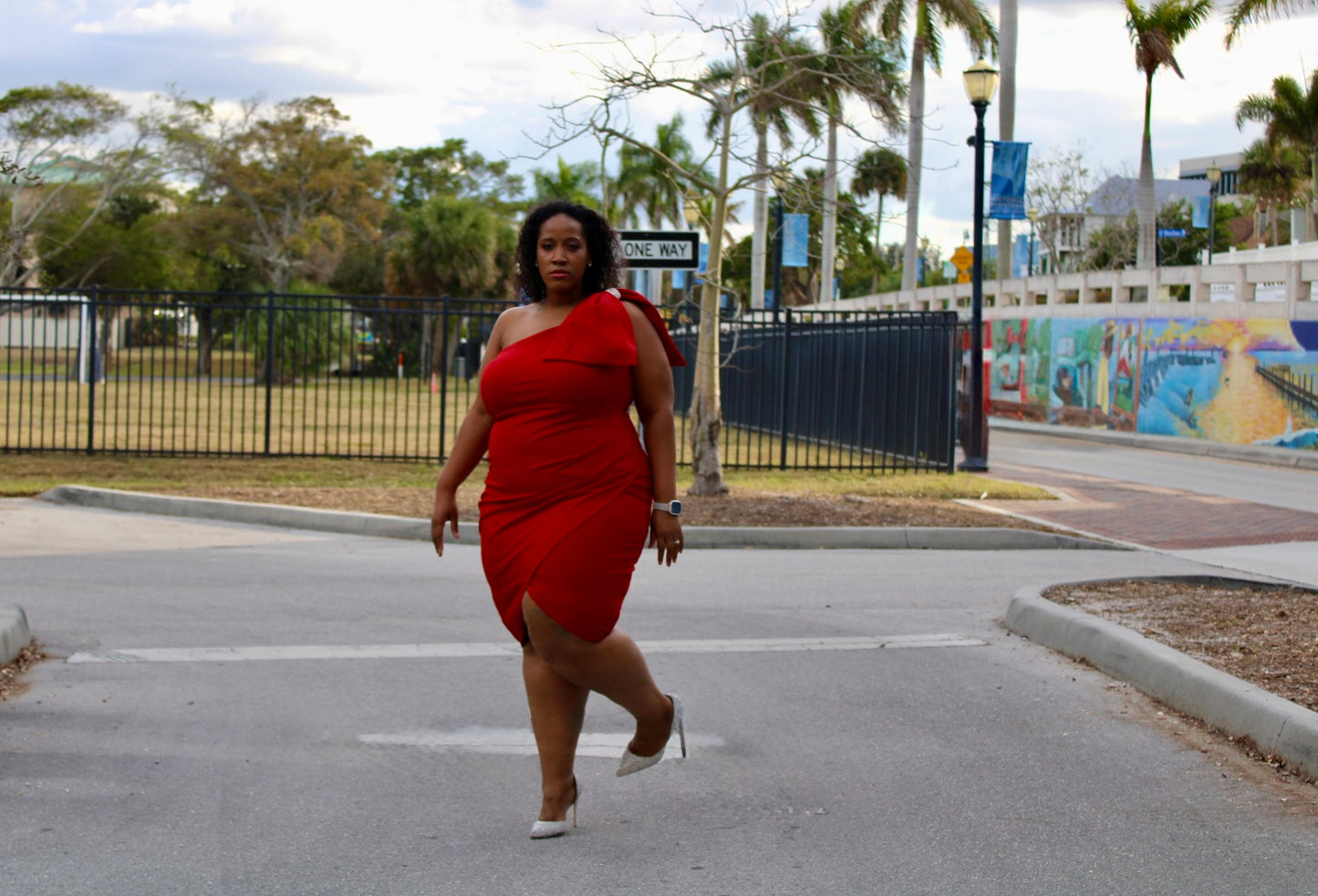 Glitter One Shoudler Plus Size Mini Dress