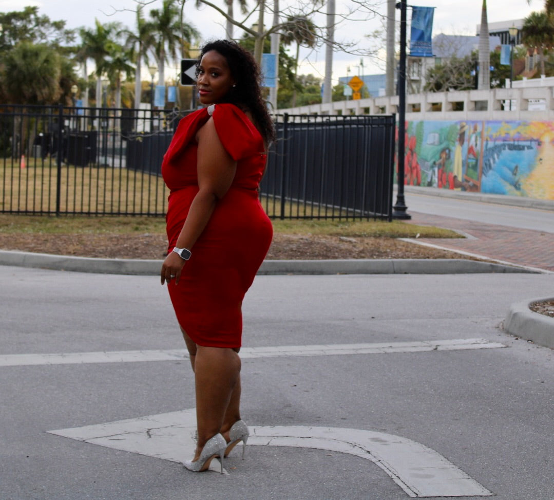 Glitter One Shoudler Plus Size Mini Dress