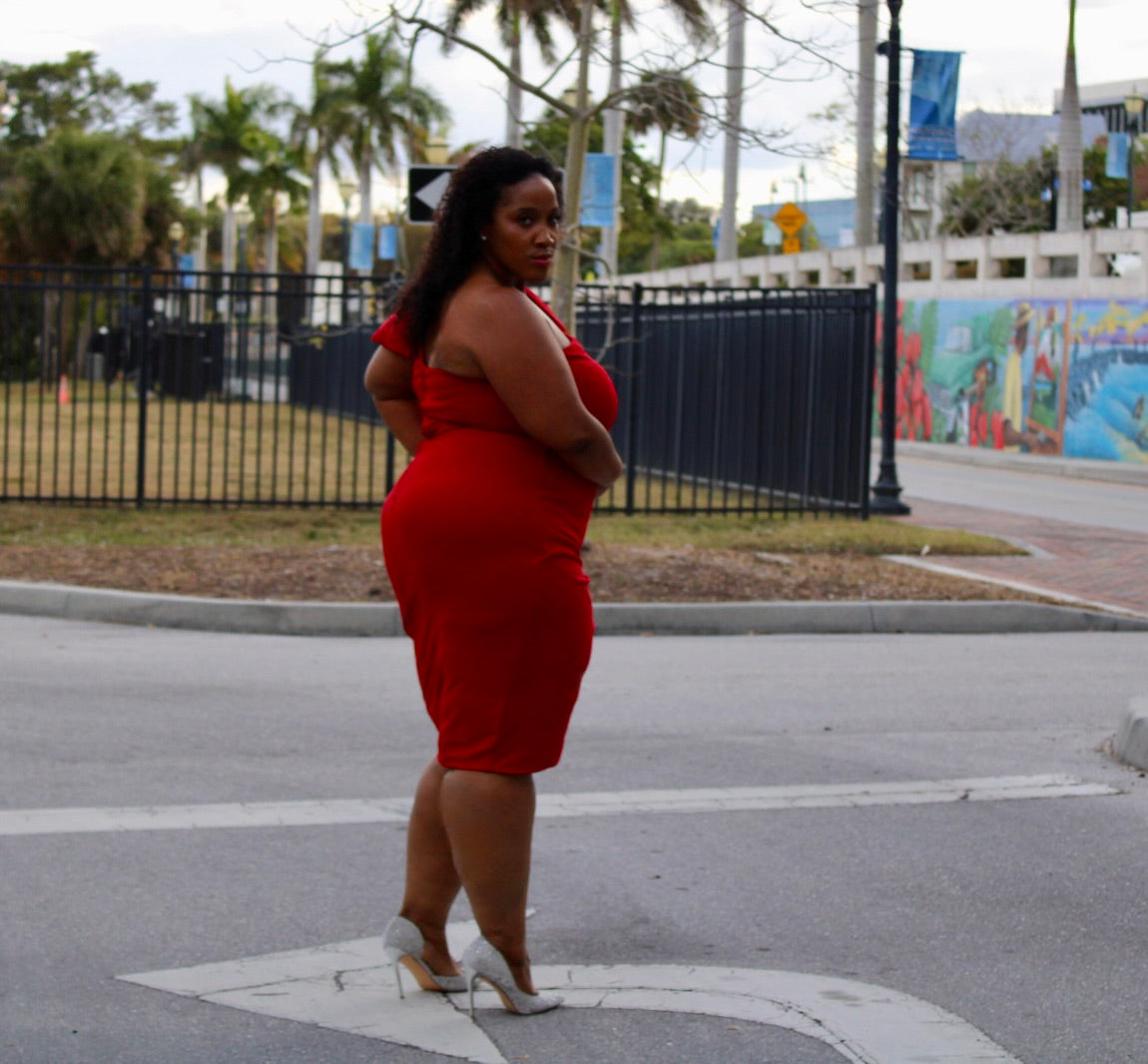 Glitter One Shoudler Plus Size Mini Dress