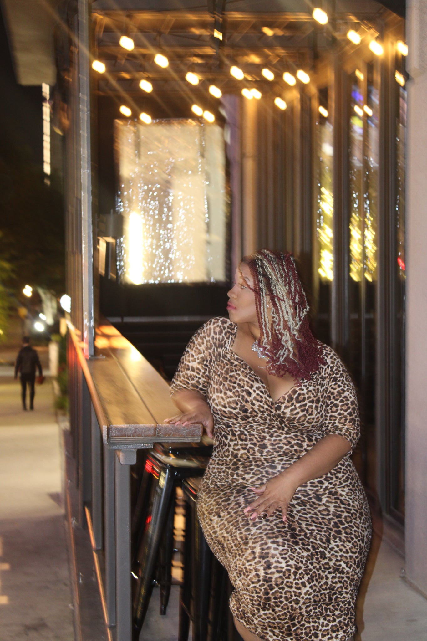 Off Shoulder Ruched 3/4 sleeves Body-con animal print dress.