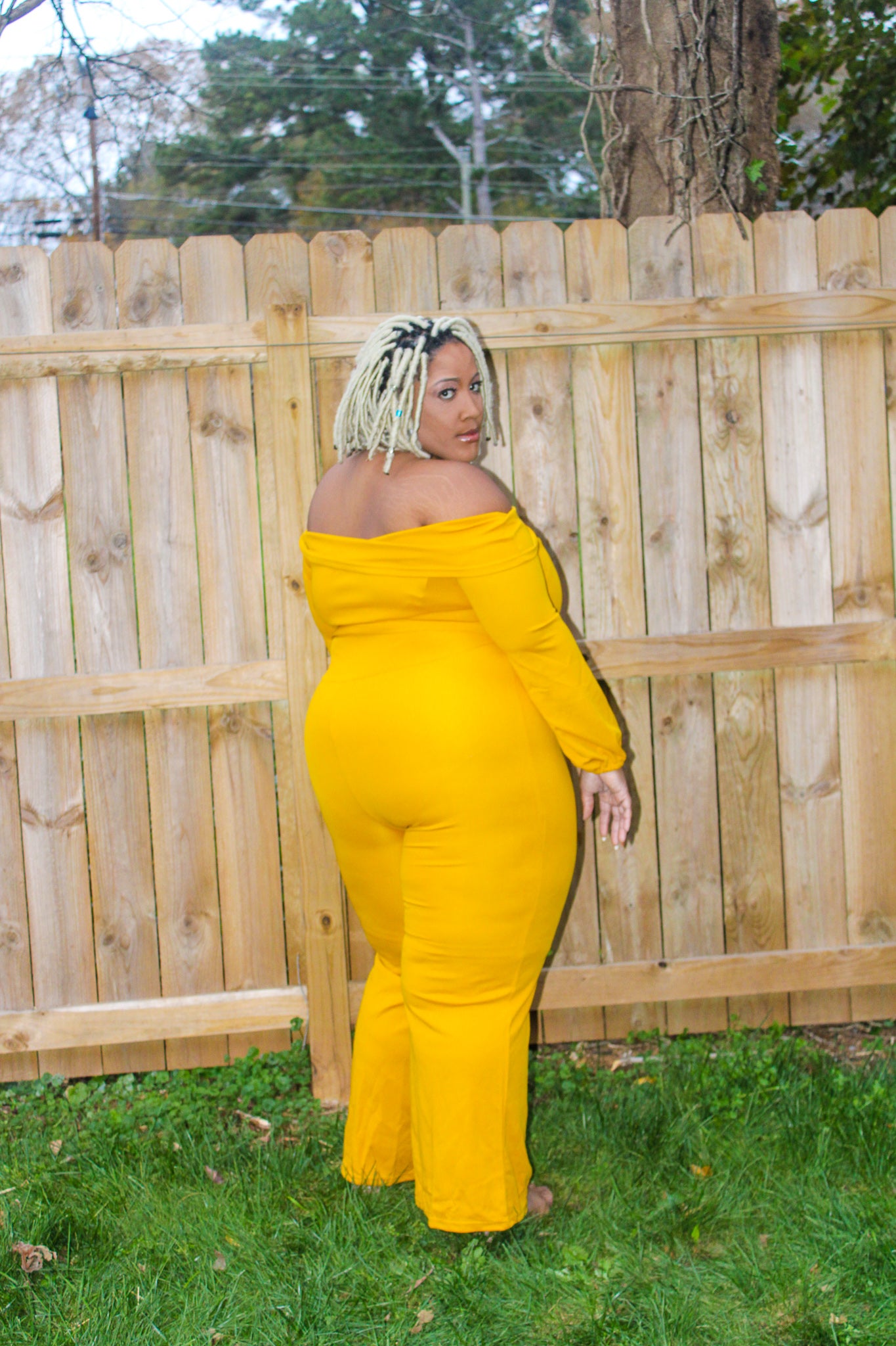 OFF SHOULDER LONG SLEEVE FLAIR JUMPSUIT