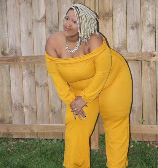 OFF SHOULDER LONG SLEEVE FLAIR JUMPSUIT