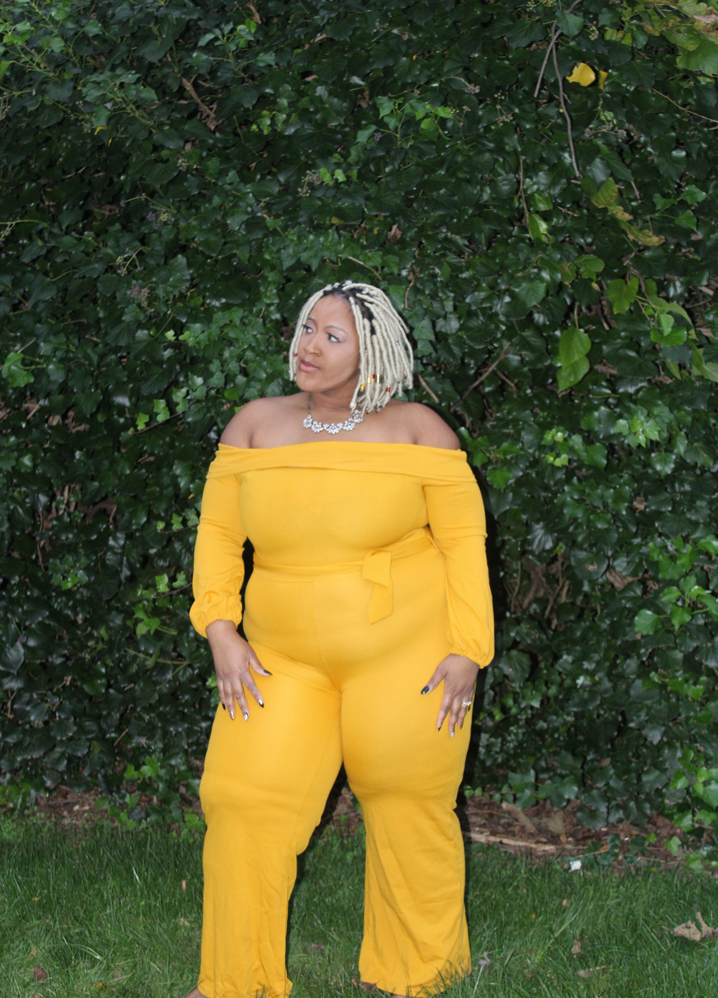 OFF SHOULDER LONG SLEEVE FLAIR JUMPSUIT